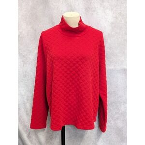 J. Crew Womens Red Quilted Mock Neck Sweatshirt Pullover Diamond Knit Size M